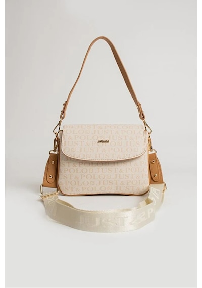Just Polo Lüks Tasarım Kadın Baskılı Orta Boy El Ve Omuz Çantası Krem - Camel 30939968