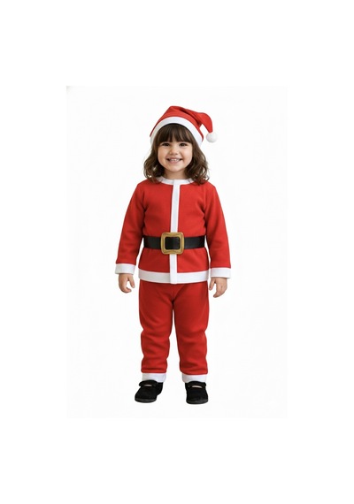 3 4 Yaş Çocuk Noel Baba Kostümü Şapkalı Ve Kemerli Yılbaşı Elbise Seti Diğer