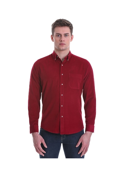Hatemoğlu Bordo Slim Fit Düz 100% Pamuklu Düğmeli Yaka Uzun Kollu Klasik G Bordo