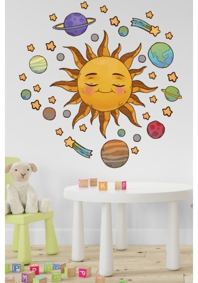 Güneş Sistemi ve Uzay Duvar Sticker Sulu Boya Renkler