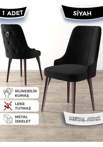 Canisa Newa Serisi, 1.sınıf Babyface Kumaş Kahve Metal Ayaklı Gümüş Halkalı, 6 Adet Siyah Sandalye Sandalye Siyah Ayaklar Kahve