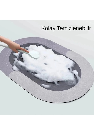 Sihirli Su Emici Banyo Paspası Kaymaz Tabanlı Paspas Gri