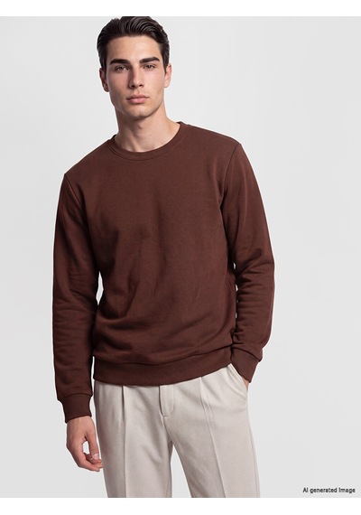 Lcwaıkıkı Classic Kahverengi Bisiklet Yaka Erkek Kalın Sweatshirt