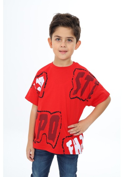 Toontoy Kids Toontoy Erkek Çocuk Stpo Baskılı Tişört Kırmızı