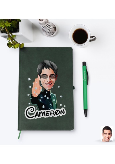 Kişiye Özel Matrix Neo Karikatürlü Yeşil Termo Deri Defter Kalem
