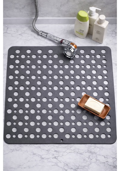 Silikon Kaydırmaz Taban Duşakabin Ve Banyo Paspası - Kare Banyo Ve Küvet İçi Bubble Paspas Antrasit - Gri