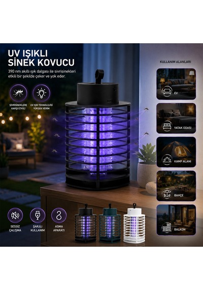 Usb Şarjlı - 2 Renk Işık Asma Aparat - Sessiz Çalışma Uv Işıklı Sinek Kovucu Hs-373 5639