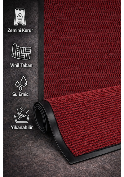 Nem Alıcı Paspas Kırmızı 90 X 60 Kapı Önü Nem Ve Toz Alıcı Pvc Şeritli Paspas Bordo