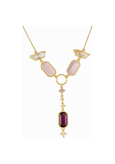 Çelik Pembe Taşlı Y Kolye Gold