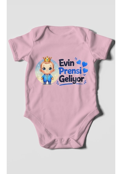 Morivokids Evin Prensi Geliyor Kısa Kollu Bebek Body %100 Pamuk Koyu Pembe