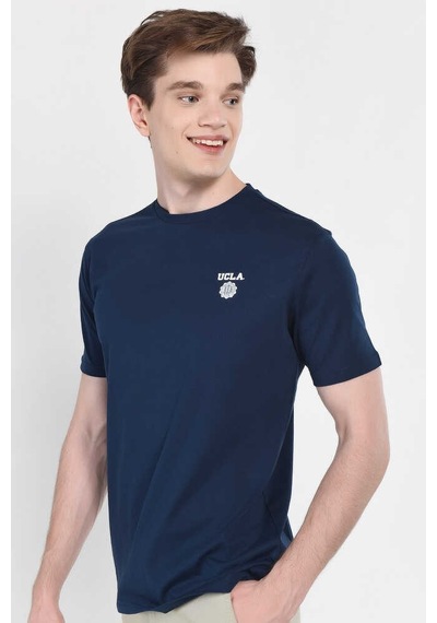 Ucla Bass Lacivert Bisiklet Yaka Baskılı Standard Fit Erkek Tshirt Siyah