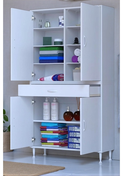 Eliusta Nexa Modüler Dolap 90 Cm Banyo/mutfak Dolabı Extra Kullanım Alanlı 90x173x32,5 Cm Beyaz Dolap Beyaz