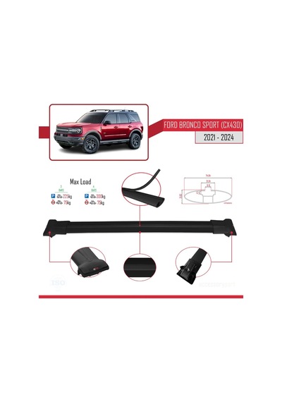 Ford Bronco Sport Cx430 2021 Ve Sonrası İle Uyumlu Fly Model Ara Atkı Tavan Barı Siyah 3 Adet Bar