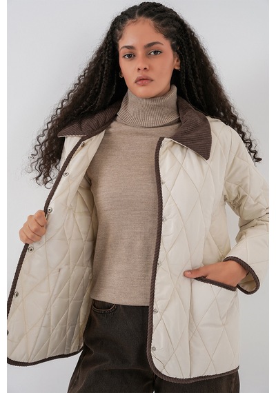 Bigdart Kadın Kapitone Oversize Mont 5226 - Ekru Kahve Çok Renkli