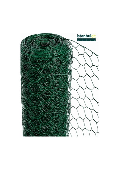 İstanbul Çit Metal Pvc Kümes Teli 1/2 İnç 13 Mm Göz 0,70 Mm Tel Kalınlığı Yeşil Altıgen Örgülü Bahçe Çiti