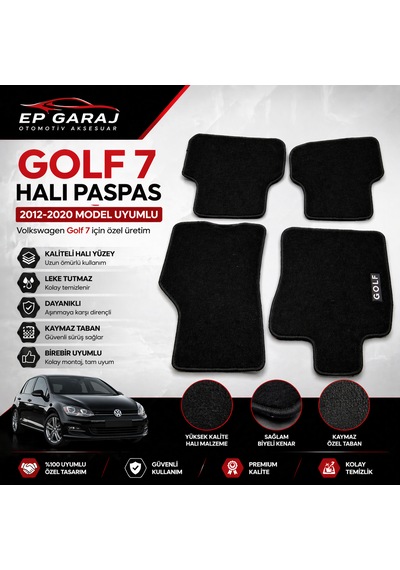 Volkswagen 2012-2020 Model Golf 7 Ve 7.5 Uyumlu Halı Paspas Takımı İnce Tip