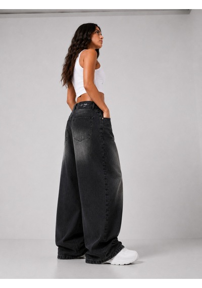 St.poll Vintage Siyah Yıkamalı Unisex Baggy Jean