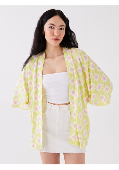 Lcw Vision Yeşil Şal Yaka Desenli Oversize Kadın Kimono
