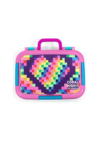 Coral High Kids Çok Renkli Piksel Kalp Desenli Paslanmaz Çelik Beslenme Kabı 39108 Pembe - Lacivert