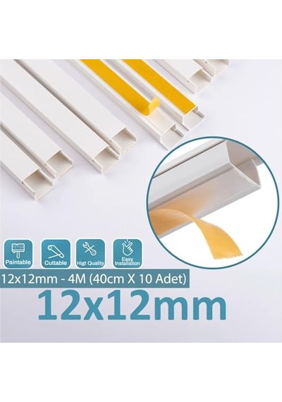 Metre 12x12mm Kendinden Yapışkanlı Kablo Kanalı 4m 10 Adet X 40cm Kablo Gizleyici