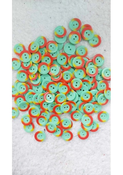 17mm 28 Boy Yeşil Üzeri Turuncu 2 Delikli Polyester Düğme 20 Adet