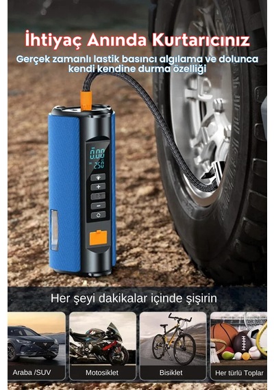Aimod Airpro 4 In 1 Şarjlı Akü Ateşleyici Hava Kompresör Lastik Şişirici Powerbank 5 Çeşit Led Işık