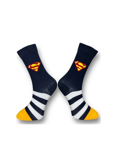 Me-vo Tekli Lacivert Renkli Unisex Esnek Nem Alabilen Pamuklu Superman Desenli Soket Çorap Lacivert