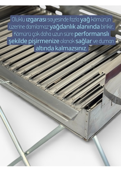Paslanmaz Çelikten Katlanır Ayaklı ve 3 Kademeli Mangal 50x30x70cm Çantalı