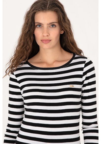 U.S. Polo Assn. Kadın Siyah Çizgili Bisiklet Yaka Sweatshırt 50314203-VR046