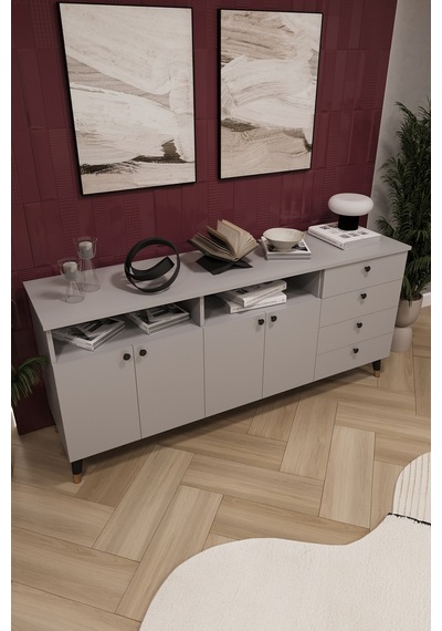 Asra Trend Lüks Konsol Tv Ünitesi %100 Mdf Salon Ve Yemek Odası Ünitesi Knsl06 Kül Gri