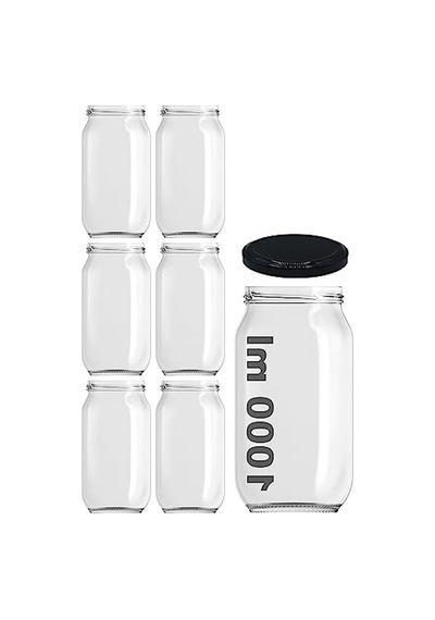 1000 Ml Kapasiteli Şeffaf Cam Kavanoz, 6'lı Set, Metal Kapaklı 2.8 L