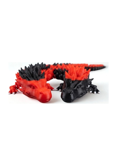 Riti Design - Volcano - 3d Hareketli Esnek Ejderha Figürü İkili Set - Siyah & Kırmızı 35cm