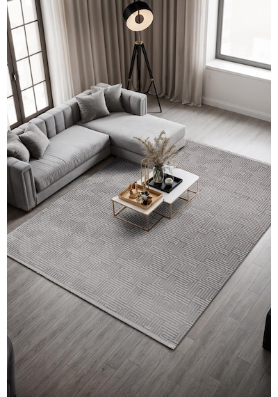 Clay Ct005a Gri Halı Modern Desenli Triko Akrilik Pamuk Tabanlı Kaymaz Salon Oturma Odası Halısı