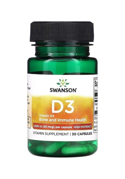 Swanson, Vitamin D3, High Potency, 1,000 Iu 25 Mcg , 30 Kapsül