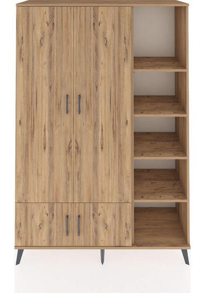 Hyperion Dolap 6 Raflı 4 Kapaklı Tek Askılı 132x44x195 Çam-çam/çam Atlas Çam/atlas Çam