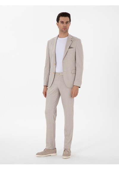Cacharel Bej Slim Fit Dokulu Takım Elbise