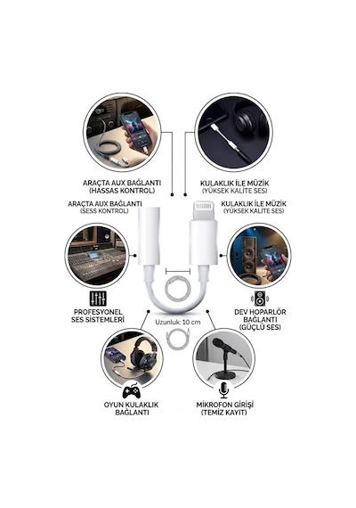 Ouptec Lightning To 3.5mm Aux Dönüştürücü Apple iPhone Uyumlu Kulaklık Jack Çevirici Araç Ses Adaptörü