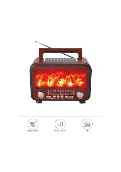 Şömine Görünümlü Solar Güneş Enerji Ahşap Nostalji Bluetooth Usb Sd Mp3 Radyo Müzik Kutusu