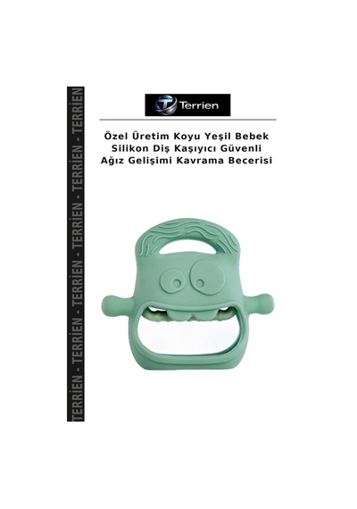 Özel Üretim Koyu Yeşil Bebek Silikon Diş Kaşıyıcı Güvenli Ağız Gelişimi Kavrama Becerisi