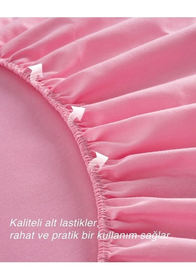 Pembe Penye Lastikli Çarşaf Takımı %100 Pamuklu Dokuma Kumaş