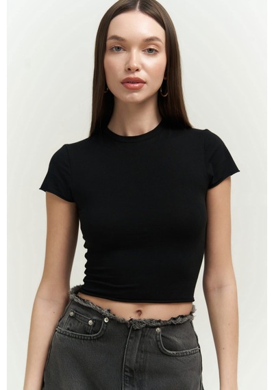 Mai Collection 2734 - El Amor Siyah Penye Crop Mor - Siyah