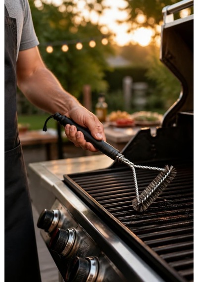Barbekü Ve Mangal Temizleme Fırçası, Izgara Teli Ve Pişirme Yüzeyi Temizliği İçin Üçgen Başlıklı Siyah Saplı, 30 X 16,5 Cm