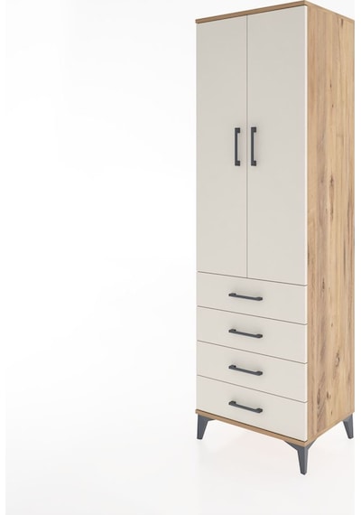 Hyperion Dolap Tek Raflı 4 Çekmeceli Tek Askılı 60x44x195 Çam... Çam