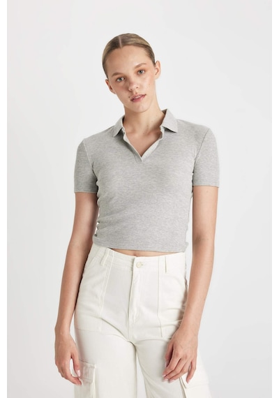 Defacto Fitted Polo Yaka Fitilli Kaşkorse Kısa Kollu Tişört A0379AX24SMGR256 Gri