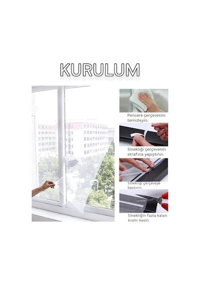 Pencere Sinekliği 130x150 Cm Çift Taraflı Bantlı Sinek Önleyici Kovucu Tül Perde Kapı Sinekliği Teli