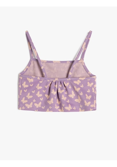 Koton Atlet Crop Kelebek Desenli İnce Askılı Lila Desenli 3skg30054ak Lila