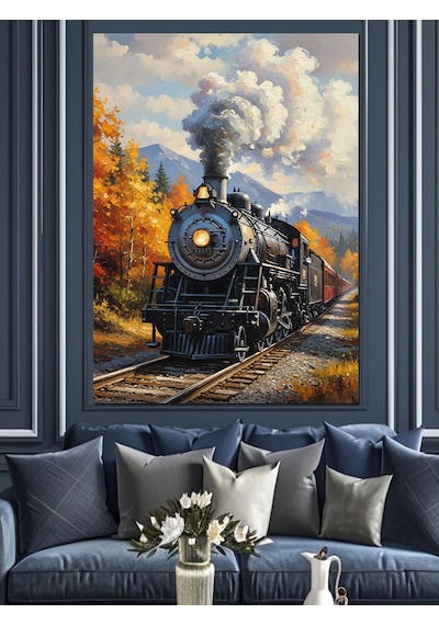 Ahşap Tablo Buharlı Tren Manzarası