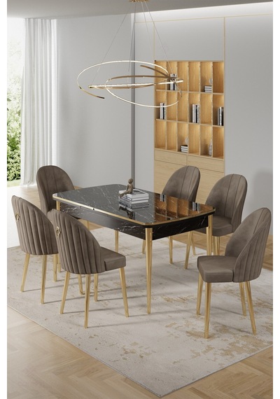 Canisa Rada Serisi 80x132 Açılabilir Lak Panel Siyah Mermer Desen Masa 6 Cappucino Sandalye Gold Detay Masa Siyah Mermer Sandalye Capppucino Gold Ayak Canisa Rada Serisi 80x132 Açılabilir Lak Panel Siyah Mermer Desen Masa 6 Cappucino Sandalye Gold Detay Masa Siyah Mermer Sandalye Capppucino Gold Ayak