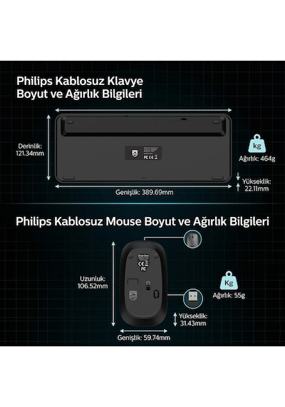 Philips SPT6338 Kablosuz Türkçe Q Klavye ve Mouse Seti