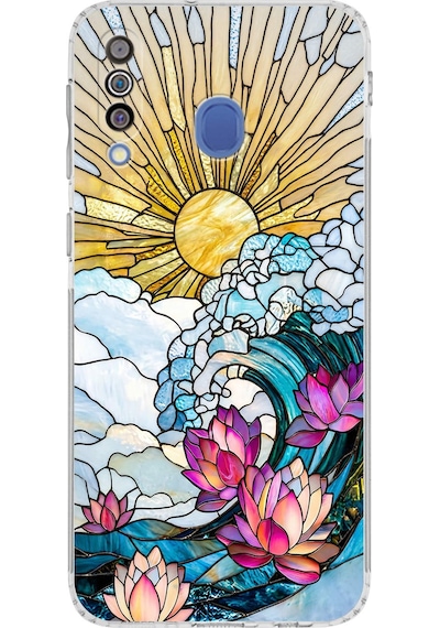 Printify Samsung Galaxy M30 İle Uyumlu Vitray Okyanus Sabahı Tasarımlı Şeffaf Silikon Kılıf Şeffaf